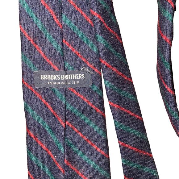 Brooks Brothers Vintage Wool Striped Classic preppy Navy Blue Green Red Tie - Picture 2 of 7